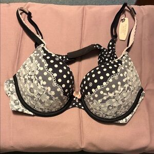 Victoria's Secret Black and White Lace Polka Dot Bra